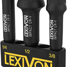 LEXIVON Impact Grade Socket Adapter Set, 3" Extension Bit with Holder | 3-Piece 1/4", 3/8", and 1/2" Drive, Adapt Your Power Drill to High Torque Impact Wrench (LX-101)