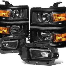 For Chevy Silverado 1500 Black Housing Amber Corner Projector Headlight + Clear Lens LED Fog Light + Switch