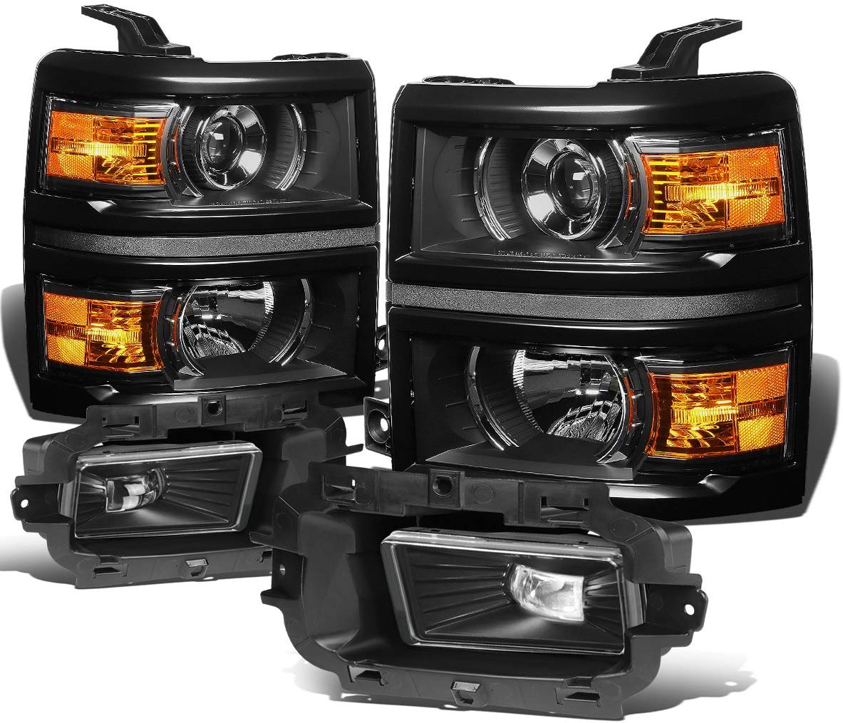 For Chevy Silverado 1500 Black Housing Amber Corner Projector Headlight + Clear Lens LED Fog Light + Switch