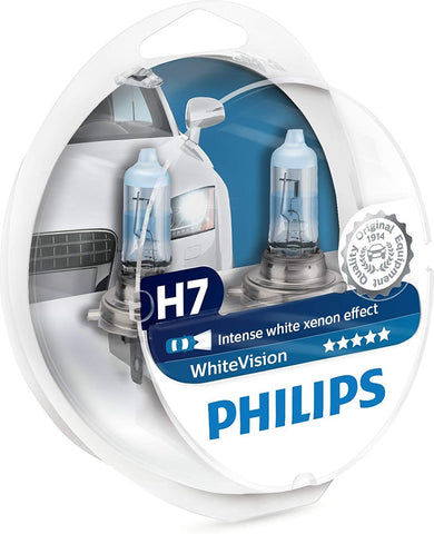 Philips H7 White Vision 3700K Halogen Bulbs Xenon Effect (Pair)