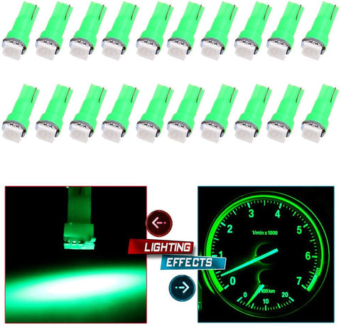 cciyu 20 Pack T5 0.5W Green Led T5 5050 Tri-Cell SMD LED Chips/1-5050SMD Dashboard Dash Gauge Instrument Panel Light 2721 407 85 86