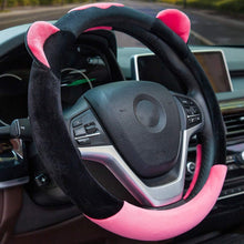 ChuLian Cute Winter Warm Plush Auto Car Steering Wheel Cover for Women Girls, Universal 15 Inch Car Accessories, Rose Red
