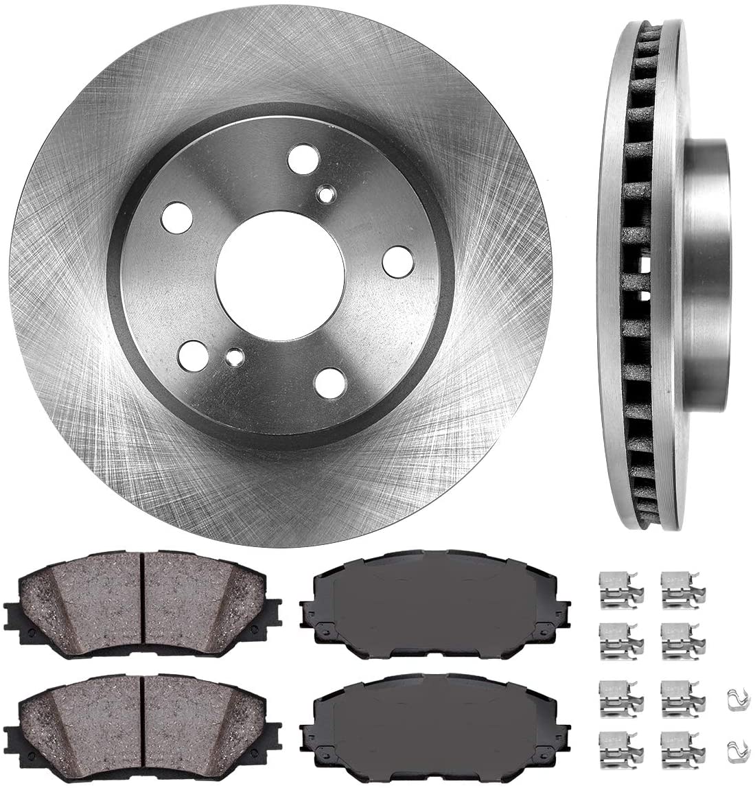 CRK11223 FRONT 275mm Premium OE 5 Lug [2] Brake Rotors + Ceramic Pads + Clips [fit Lexus HS250h xB Toyota Prius V Rav4]