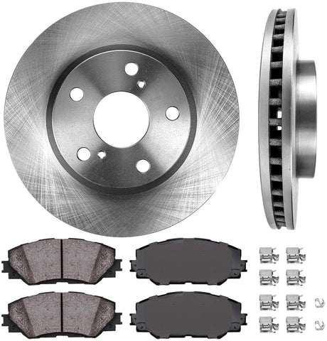CRK11223 FRONT 275mm Premium OE 5 Lug [2] Brake Rotors + Ceramic Pads + Clips [fit Lexus HS250h xB Toyota Prius V Rav4]