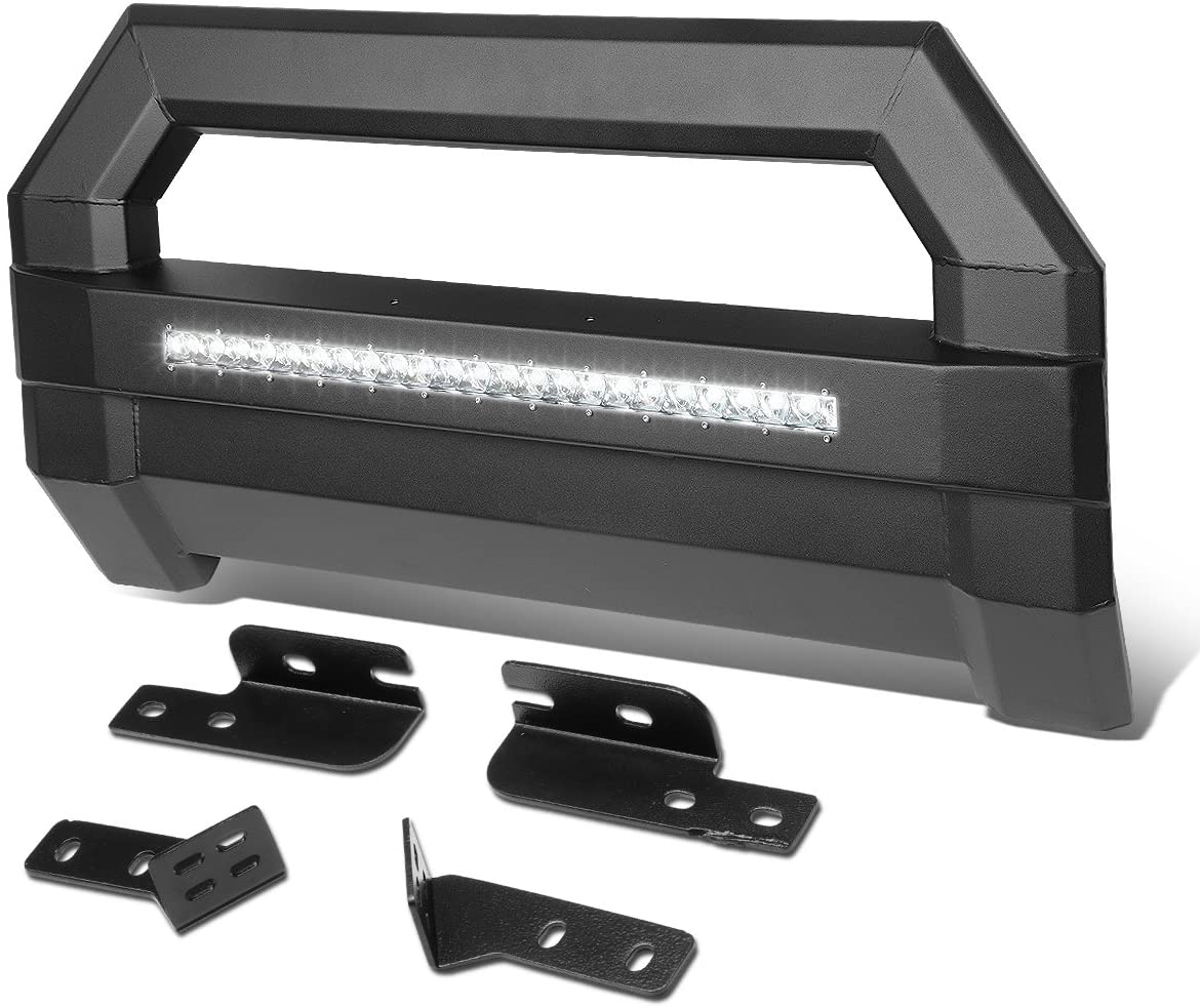 Replacement for Ford F150 Square Tube Lightweight Bull Bar w/LED Light+License Plate Relocation Kit (Black)