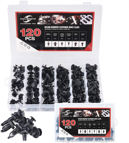 moveland 120 Pcs 6.3mm 8mm 9mm 10mm Nylon Bumper Push Fasteners Rivet Clips Expansion Screws Replacement Kit