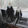 Car Rear View Mirror Hanging Pendant, Feather Dream Catcher Crystal Charm Bling Car Deco Accessories for Women (Black)