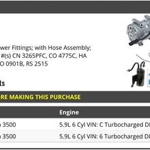 A/C Compressor Kit with Straight Lower Fittings - Compatible with 2003-2005 Dodge Ram 3500 5.9L 6-Cylinder Turbo Diesel (VIN C or 6)