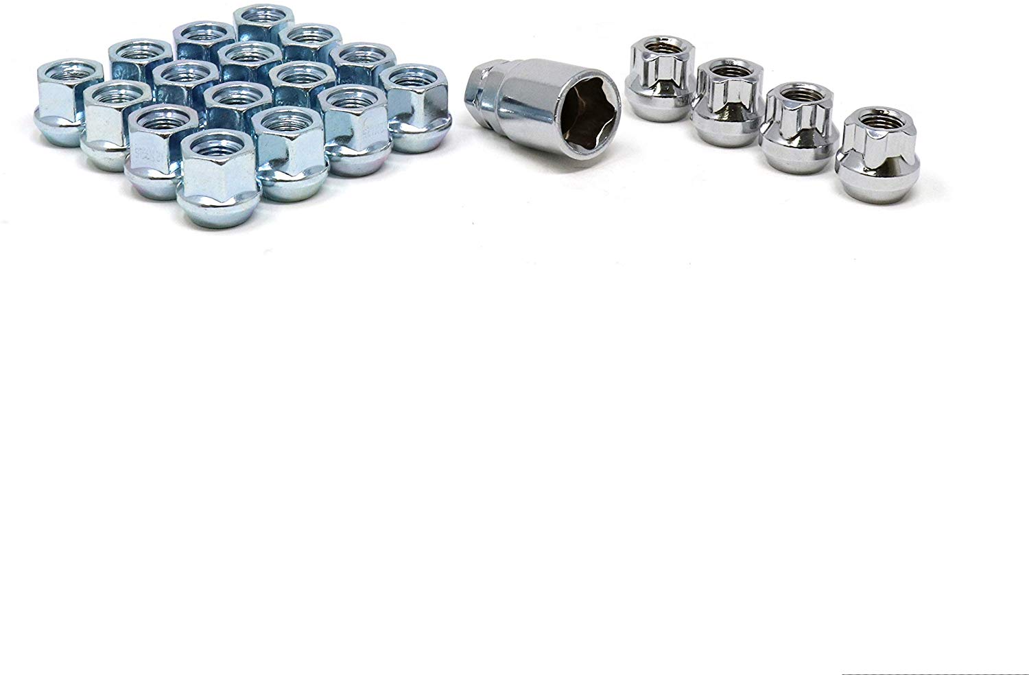 White Knight 791307-1SAM Chrome M12x1.50 Open End Bulge Acorn Lug Nut Kit with Wheel Locks, 20 Pack