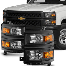 For 2014 2015 Chevy Silverado 1500 Pickup Truck Black Bezel Headlight Lamp Assembly Driver + Passenger Side
