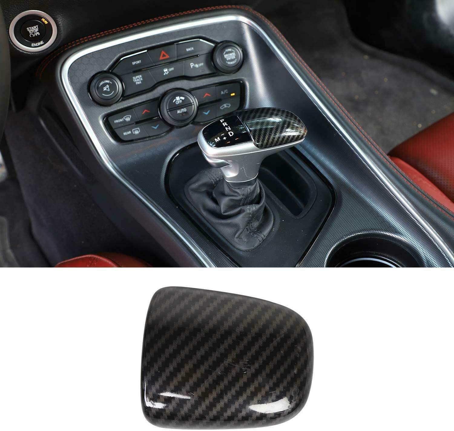 NO7RUBAN Gear Shift Knob Cover Fit for 2015-2020 Dodge Challenger Charger Carbon Fiber Style