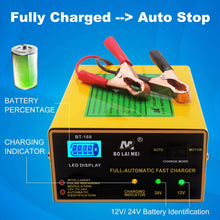 12V/24V Car Battery Charger, 5 Stage 1 Amp to 15 Amp 250W Trickle Charger Intelligent Pulse Repair Maintainer with LED Bar Screen for Car Boat Marine