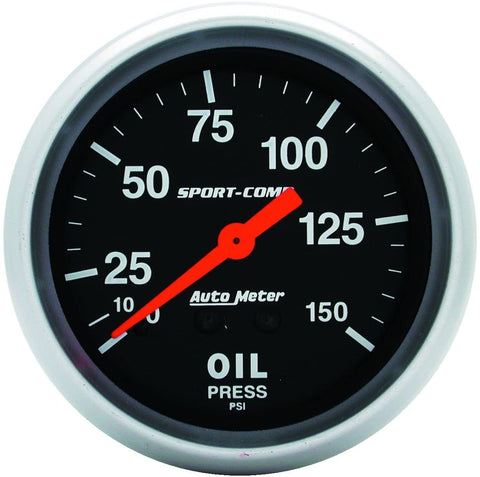 Auto Meter 3423 Sport-Comp Mechanical Oil Pressure Gauge,2.625 in.