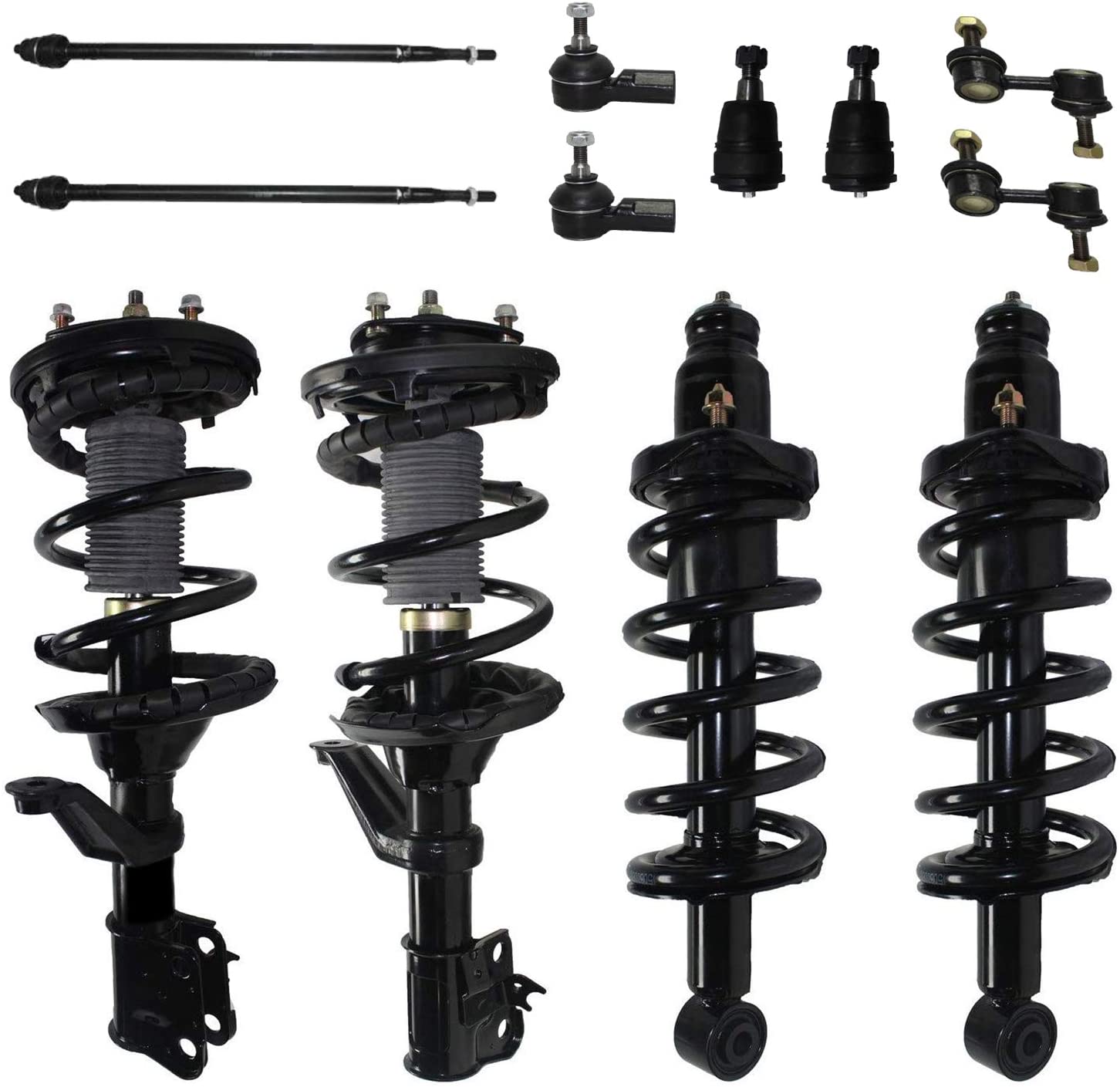 Detroit Axle - 12pc Front & Rear Struts w/Coil Spring, Front Inner Outer Tie Rods, Lower Ball Joints & Sway Bar Links for 2002-2006 Honda CR-V