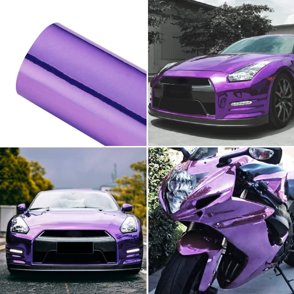 Purple Chrome Mirror Vinyl Wrap High Glossy Self Adhesive Film Decal with Air Release Bubble Free Anti-Wrinkle 59.8'' x 7.8''