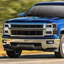U-Strip LED DRL Projector Headlight Assembly Compatible with Chevy Silverado 14-15 Headlamps with Amber Corner Smoked