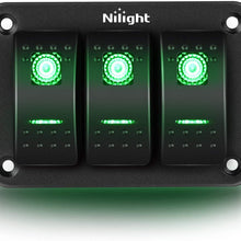 Nilight 90017C 3 Gang Aluminum Panel Toggle Dash 5 Pin On/Off Pre-Wired Rocker Switch Holder for Automotive Car Marine Boat, 2 Years Warranty