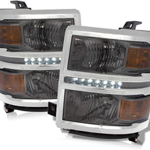 For 14-16 Chevy Silverado 1500 LED Pair Smoke Len Pair Headlights Headlamps Amber Reflector