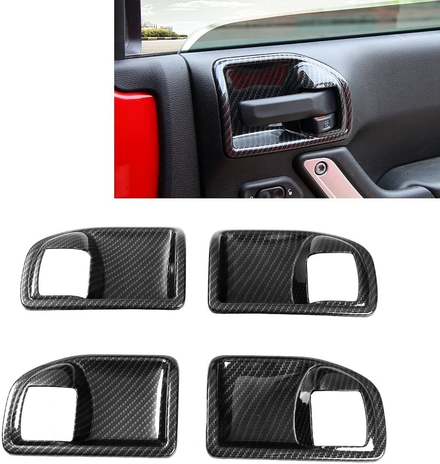 RT-TCZ Carbon Fiber ABS Car Inner Door Handle Bowl Cover Trim Frame Decor for 2011-2017 Jeep Wrangler JK JKU 4-Door