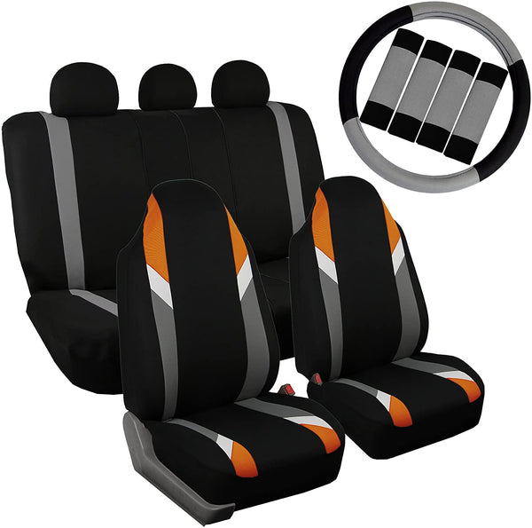 FH Group FB113113 Supreme Modernistic Seat Covers (Orange) Full Set with Gift – Universal Fir for Cars, Trucks & SUVs
