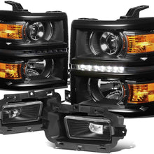 For Chevy Silverado 1500 Black Housing Amber Corner LED DRL Projector Headlight + Clear Lens Fog Light + Switch