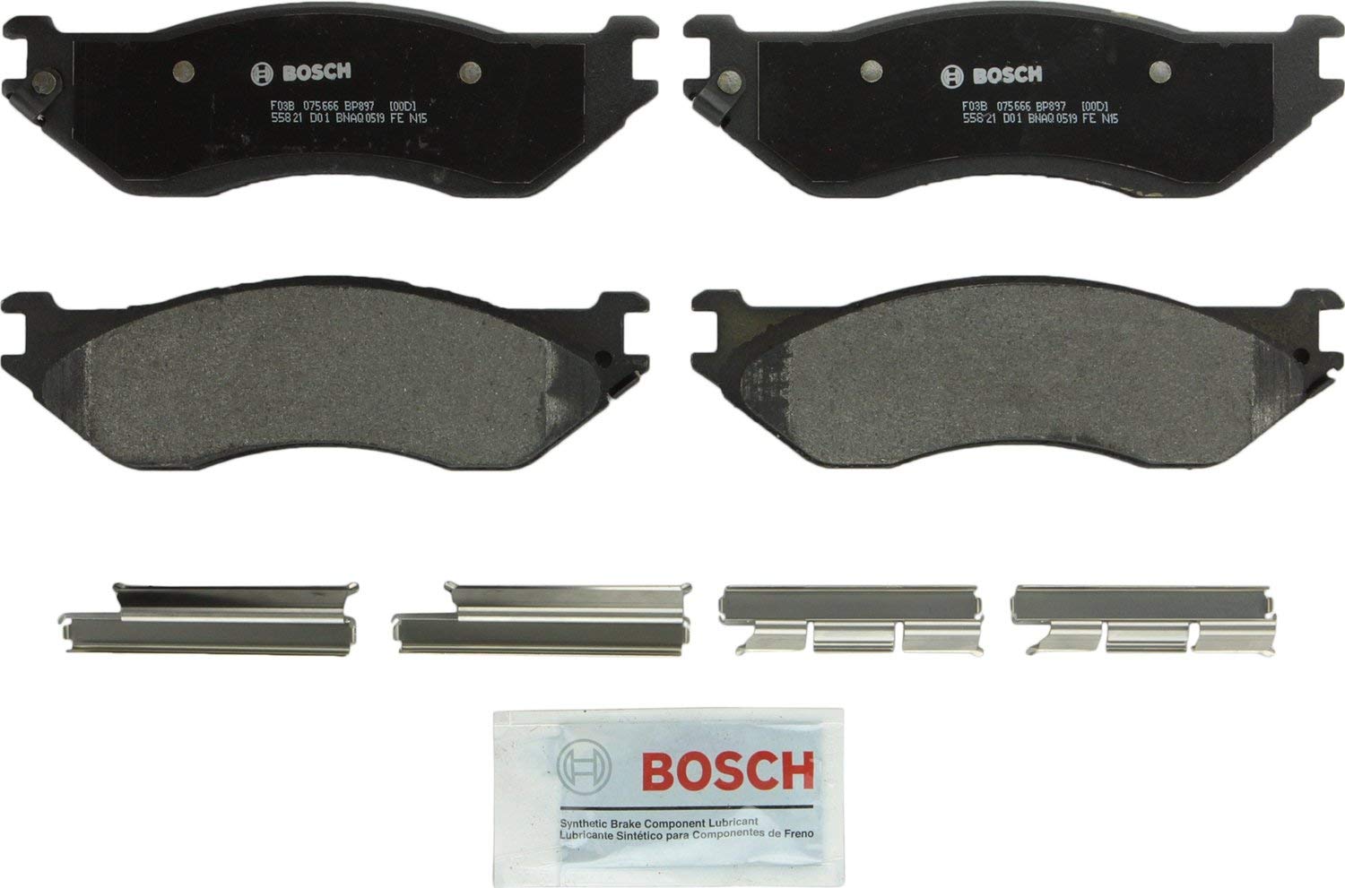 Bosch BP897 QuietCast Premium Semi-Metallic Disc Brake Pad Set For 2002-2006 Dodge Ram 1500; Front & Rear