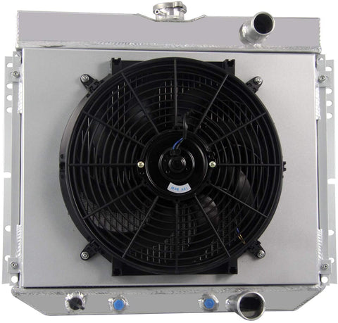 Primecooling 3 Row Core Aluminum Radiator +Fan (14 Inches Dia.) w/Shroud for 1963-70 Ford/Mercury More Models