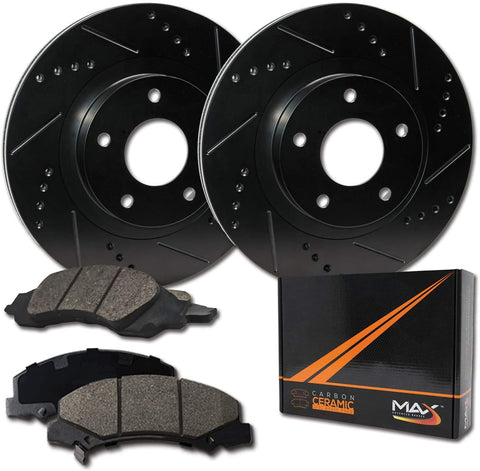 Max Brakes Front Elite Brake Kit [ E-Coated Slotted Drilled Rotors + Ceramic Pads ] KT061081 | Fits: 2008 08 2009 09 2010 10 2011 11 2012 12 Ford Escape w/Steel Piston