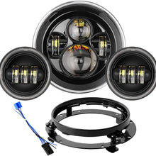 7" Motorcycle LED Headlights for Harley Davidson,2 PCS 4.5" LED Fog Lights Kits, Halo LED Headlamp Bracket Mounting Ring, 3 in 1 for Road King, Road Glide, Street Glide, Electra Glide, Ultra Limited