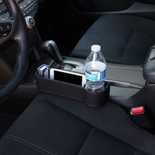 iJDMTOY (1) Black Leather Console Side Pocket Organizer, Car Seat Catcher w/Cup Holder Compatible With Drinks, Key, Wallet, Phone, Sunglasses, etc