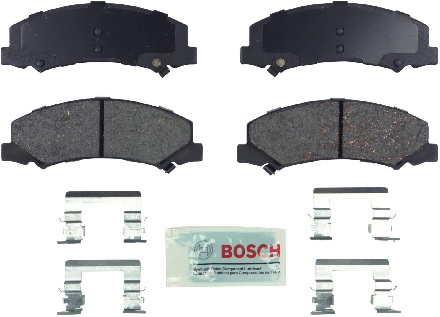 Bosch BE1159H Blue Disc Brake Pad Set with Hardware for Select Buick Allure, LaCrosse, Lucerne; Cadillac DTS; Chevrolet Impala, Monte Carlo - FRONT