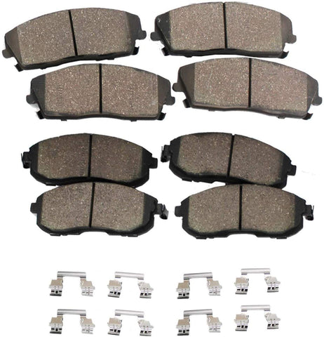 Detroit Axle - Front and Rear Ceramic Brake Pads with Hardware for 2004 2005 2006 2007 2008 2009 2010 Toyota Sienna