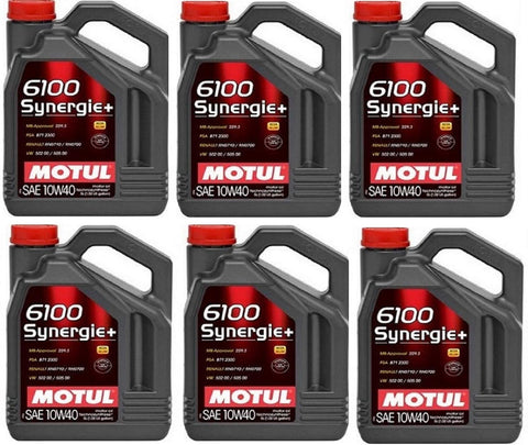 Motul 108647 Set of 6 6100 Synergie+ 10W-40 Motor Oil 5-Liter Bottles