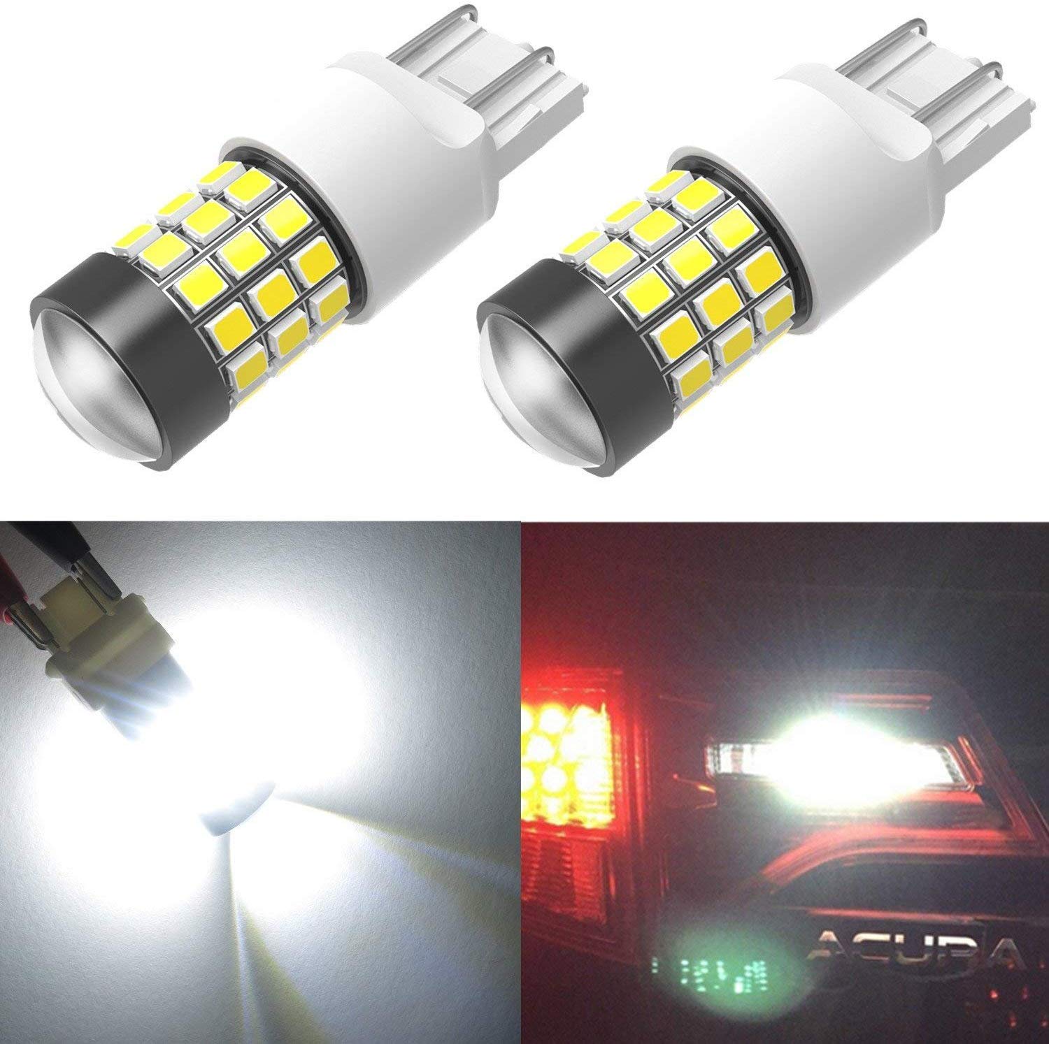 Alla Lighting T20 7443 7440 LED Strobe Flashing Brake Lights Bulbs Super Bright 2835 SMD 12V Dual Filament 6000K Xenon White Blinking Stop Lights for Cars, Trucks 7441 7444 7442