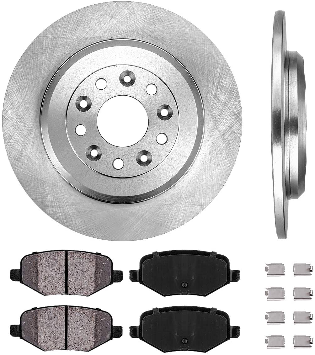 CRK12279 REAR 329.95 mm Premium OE 5 Lug [2] Brake Disc Rotors + [4] Ceramic Brake Pads + Clips