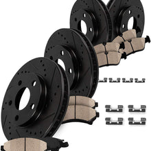 CRK13622 FRONT 299mm + REAR 280mm Black Drilled/Slotted 5 Lug [4] Rotors + [8] Quiet Low Dust Ceramic Brake Pads + Clips