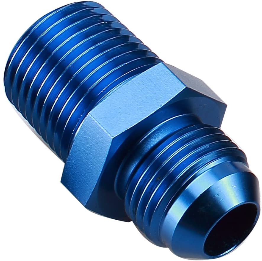 Aluminum Flare Male -4AN to 1/8 NPT Male Hose Fitting Adapter, 4AN to 1/8'' NPT Union Fuel Oil Line Pipe Connector Blue Anodized