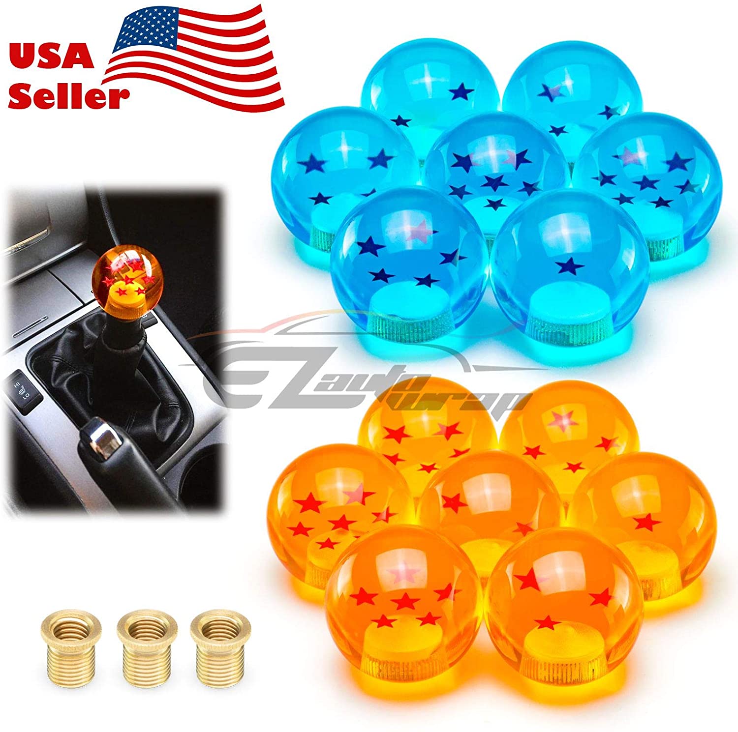 EZAUTOWRAP Universal Blue Dragon Ball Z 4 Star 54mm Shift Knob with Adapters Will Fit Most Cars