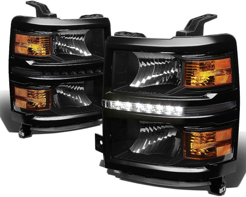 Black Housing Amber Corner LED DRL Headlight Headlamp for Chevy Silverado 1500 14-15