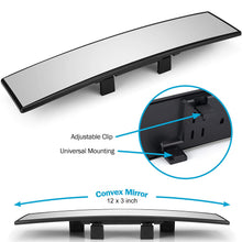 Dependable Direct Universal 12 Inch Interior Clip On Panoramic Rearview Mirror - Clear Tint - Wide Angle - for use in Car, SUV, Truck