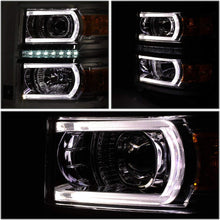 For Chevy Silverado 1500 Pair LED DRL+U Tube Bar Projector Headlight/Lamp Smoked/Amber