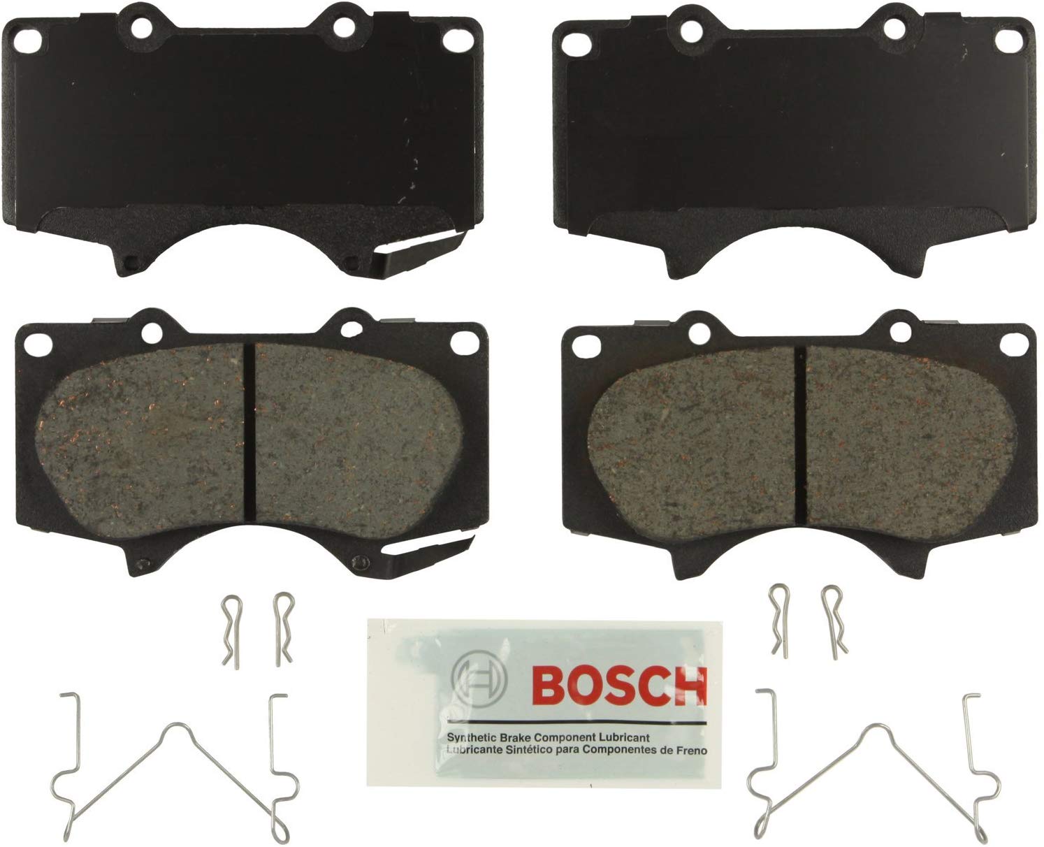 Bosch BE976H Blue Disc Brake Pad Set with Hardware for Select Lexus, Mitsubishi, and Toyota Trucks and SUVs - FRONT