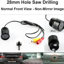 E-KYLIN Car Auto Front View Camera IR Night Vision 28mm Hole Drilling Forward Non-Mirrorred Image Without Grid Lines Normal Unreversed Blind Spot Display Flush Mount