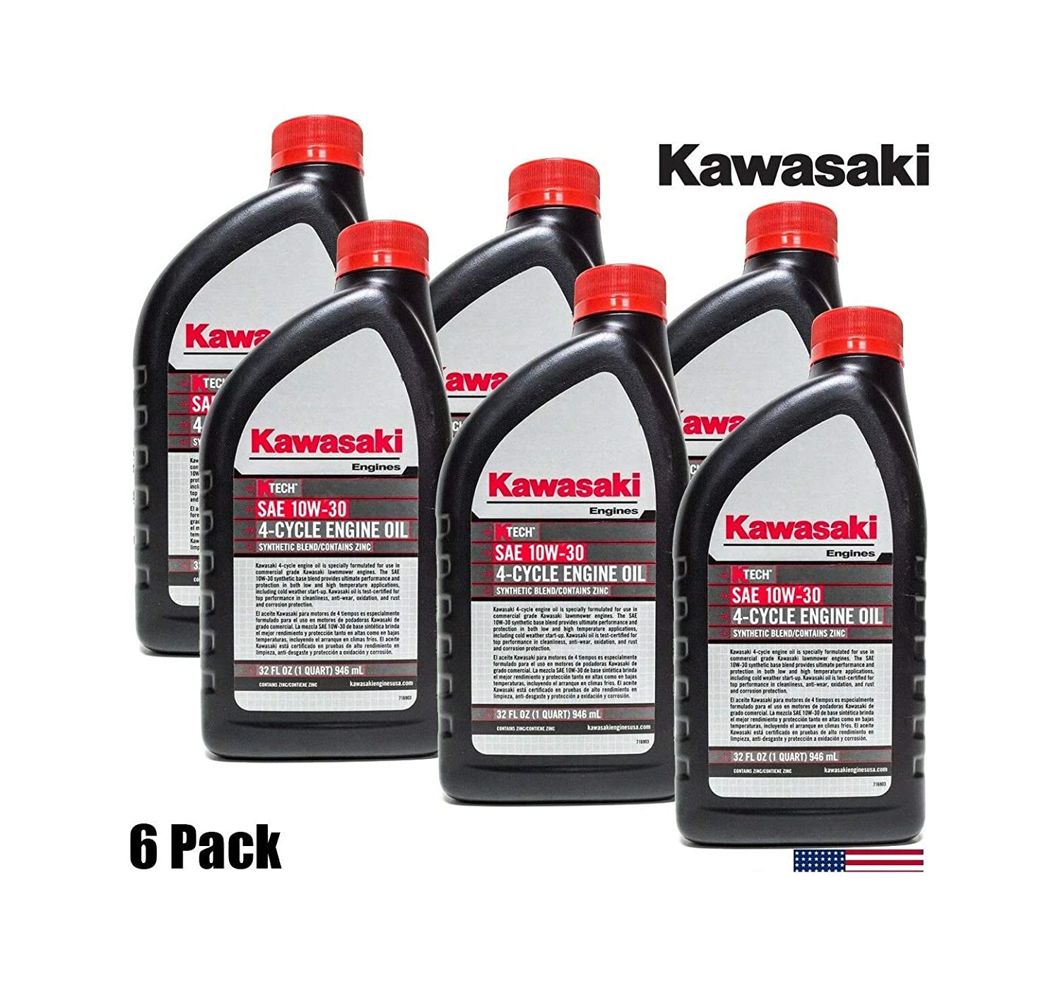 (6-Packs) Quart Genuine OEM Kаwаsаkі 4 Cycle Engine Oil K-Tech SAE 10W-30 99969-6081