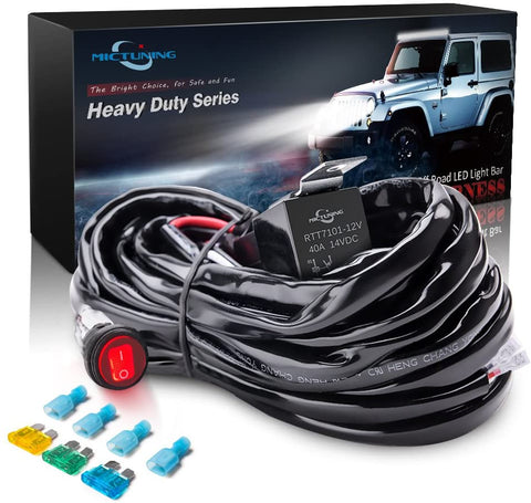 MICTUNING HD 14AWG 300w LED Light Bar Wiring Harness Fuse 40Amp Relay ON-OFF Waterproof Switch(1Lead)