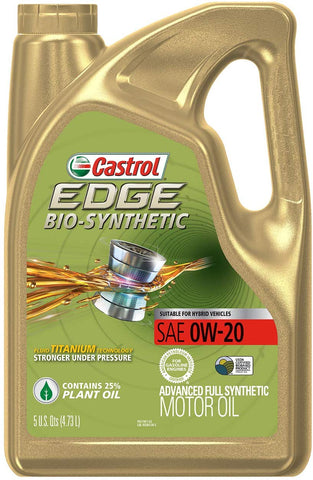 Castrol 03585 EDGE Bio-Synthetic 0W-20 Advanced Full Synthetic Motor Oil, 5 quart, 1 Pack