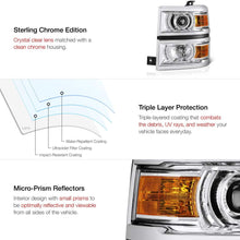 VIPMOTOZ Chrome Housing Projector OE-Style Headlight Headlamp Assembly For 2014-2015 Chevy Silverado 1500 Pickup Truck, Driver & Passenger Side