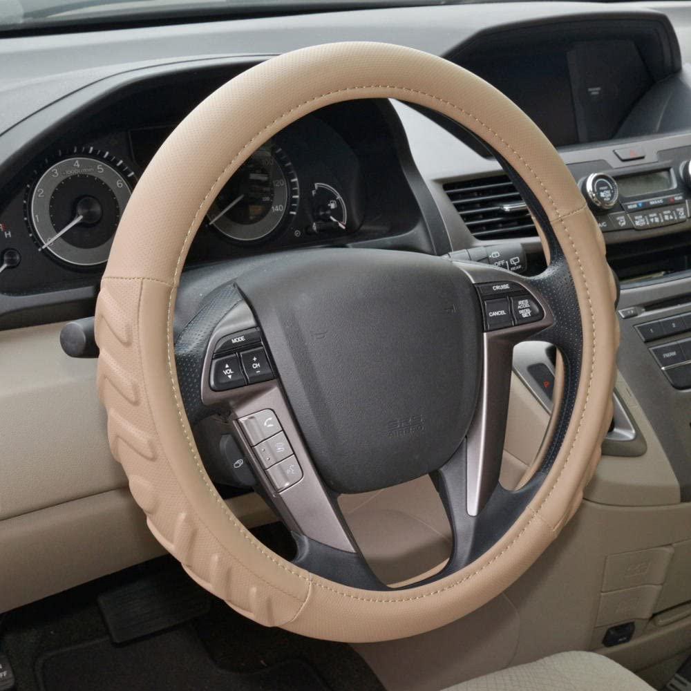 Motor Trend 100% Odorless Car Steering Wheel Cover - Comfort Cushion Grip, Tan Beige Small Size (13.5 to 14.5 Inch)