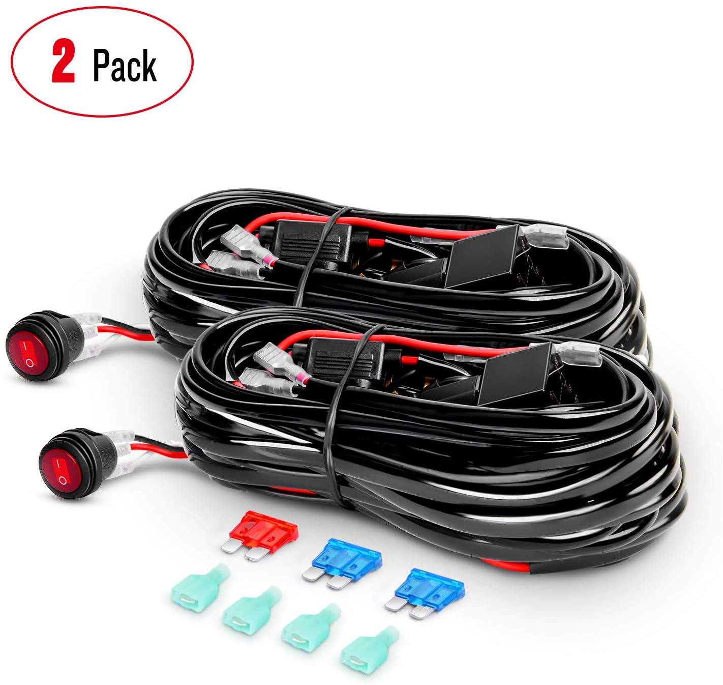 Nilight 2PCS LED Light Bar Wiring Harness Kit 12V On off Waterproof Switch Power Relay Blade Fuse,2 years Warranty