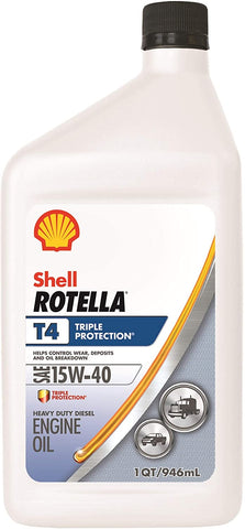Shell Rotella 550049483-6PK T4 Triple Protection 15W-40 Diesel Engine Oil (CK-4), 1 Quart, 6 Pack